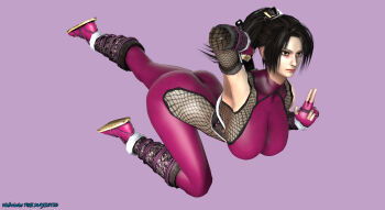 1girl 3d absurdres ass black_hair bodysuit breasts brown_eyes female_focus highres hip_focus huge_ass huge_breasts katana ninja legs long_hair ninja pink_background ponytail sandals simple_background solo soul_calibur soulcalibur soulcalibur_iv sword taki_(soulcalibur) the_majestic thick_thighs thighs weapon wide_hips