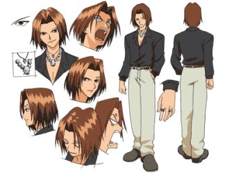00s 1boy alternate_hairstyle belt brown_eyes brown_hair reference_sheet hamrio_musica jewelry lowres male_focus model_sheet multiple_views necklace rave_(manga) ring turnaround
