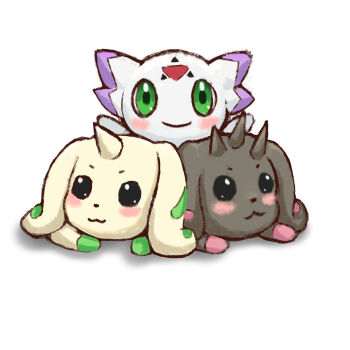 Rule 34 | culumon, digimon, digimon (creature), green eyes, highres, lopmon, pointy ears, smile, terriermon, triangle, yi lian leng mo, zero unit