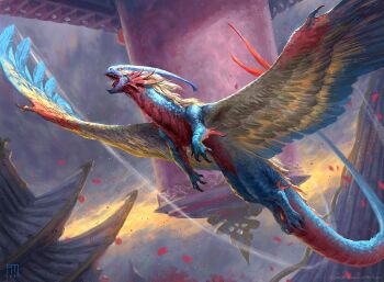 andrewkmar claws day dragon feathered_wings magic:_the_gathering no_humans open_mouth outdoors solo tail wings