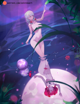 Rule 34 | 1girl, absurdres, amy sorel, breasts, drill hair, dual persona, highres, nude, red eyes, red hair, reflection, solviewart, soul calibur, twin drills, twintails, viola (soulcalibur), water, white hair