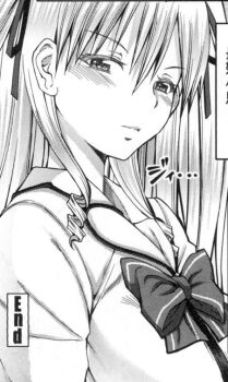 1girl ayano_mariangela blush cropped greyscale kagome_no_inyoku long_hair monochrome neckerchief non-web_source red-rum ringlets sailor_collar school_uniform serafuku solo two_side_up very_long_hair