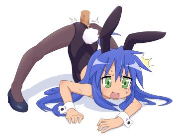 1girl anal animal_ears ass bent_over blue_hair censored fake_animal_ears green_eyes izumi_konata long_hair lucky_star not_call pantyhose penis playboy playboy_bunny rabbit_ears sex solo sweat very_long_hair