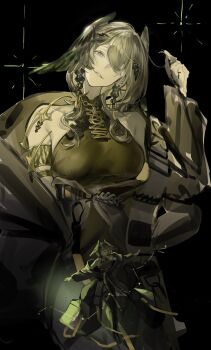 1girl arknights black_dress breasts commentary dress feathered_wings grey_hair hashtag-only_commentary head_wings highres ho&#039;olheyak_(arknights) ho&#039;olheyak_(ritual_of_immortality)_(arknights) large_breasts long_dress medium_hair namanari side_slit snake_girl snake_tail solo symbol-only_commentary tail wings