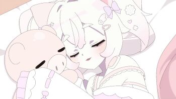 akane_iwawwa animal_ears animated animated_gif hair_ornament hairpin highres non-web_source original pig_ears pig_girl pink_eyes pink_hair skirt sleeping twintails virtual_youtuber