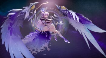 08096200 1girl absurdres alternate_breast_size_(larger) alternate_costume angel_wings bikini bird bird_on_hand blue_archive breastless_clothes breastless_leotard breasts bright_pupils cleavage commentary_request crossed_legs crown detached_wings donut_hair_bun expressionless floating floating_crown hair_bun halo high_heels highleg highleg_leotard highres jewelry large_breasts lens_flare leotard long_hair looking_at_viewer material_growth mika_(blue_archive) pink_hair pink_halo puffy_short_sleeves puffy_sleeves purple_wings short_sleeves side_up_bun single_side_bun solo spread_wings strapless strapless_bikini swimsuit thighlet thighs tray very_long_hair waist_cape white_pupils wings yellow_eyes