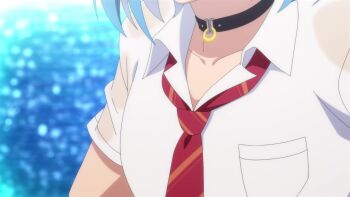 2girls animated anime_screenshot black_choker blue_hair breast_pocket breasts brown_vest choker cleavage collarbone danjo_no_yuujou_wa_seiritsu_suru? enomoto_rion highres inuzuka_himari large_breasts multiple_girls necktie pocket red_necktie school_uniform shirt small_breasts tagme vest video white_shirt