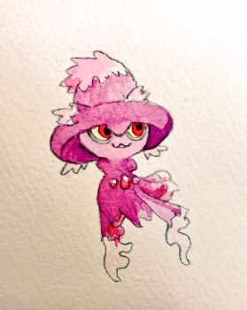 colored_sclera commentary_request full_body gen_4_pokemon highres mint_nappa mismagius nintendo no_humans open_mouth painting_(medium) paper_texture pokemon pokemon_(creature) red_eyes solo traditional_media watercolor_(medium) yellow_sclera