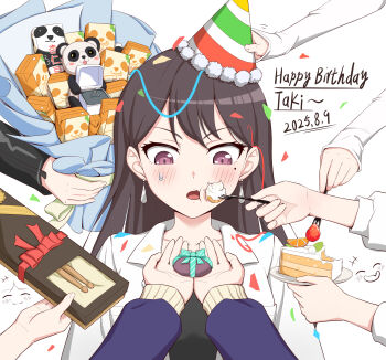 Rule 34 | 6+girls, anglediana, bang dream!, bang dream! it's mygo!!!!!, birthday cake, black hair, blush, cake, carton, chihaya anon, chinese commentary, commentary request, drum, drum set, earrings, food, fork, gift, happy birthday, highres, instrument, jewelry, kaname raana, long hair, long sleeves, marriage proposal, mole, mole under eye, multiple girls, mygo!!!!! (bang dream!), nagasaki soyo, open mouth, purple eyes, ring, rock, sweatdrop, takamatsu tomori, yahata umiri, yuri