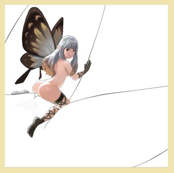 Rule 34 | 2girls, airy (bravely default), ass, bravely default: flying fairy, bravely default (series), breasts, butt crack, butterfly wings, clitoris, fairy, fairy wings, gloves, grey hair, insect wings, long hair, looking back, multiple girls, nude, pointy ears, pubic hair, pussy, reverse cowgirl position, sex, sideboob, simple background, small breasts, straddling, straight hair, sunbeam (artist), tribadism, wings, yuri