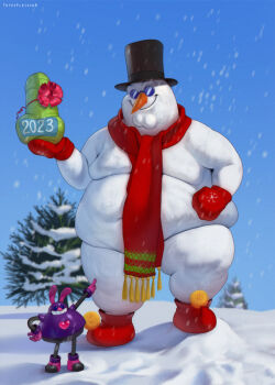 1boy 2023 arm_up artist_name black_headwear blue-tinted_eyewear blue_eyes blue_sky blurry blurry_background boots bow carrot closed_mouth crossover dated day dildo egg_pawn facing_viewer family_guy fat fat_man frosty_the_snowman frosty_the_snowman_(character) fusion gift glasses gloves hand_on_own_hip hand_up happy hat heart holding holding_gift male_focus mittens naked_scarf navel nude outdoors outstretched_arm peter_griffin pince-nez pointing pointing_at_another pointy_boots pom_pom_(clothes) puffy_male_chest rabbit_ears red_bow red_footwear red_gloves red_scarf robot round_eyewear scarf sex_toy sky smile snow snowing solo_focus sonic_(series) standing sunglasses teeth tinted_eyewear top_hat totesfleisch8 tree watermark what