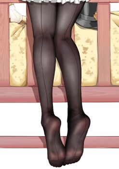 Rule 34 | 1girl, absurdres, baby bottle, black hat, black pantyhose, blue archive, bottle, chinese commentary, commentary request, crib, exianble, feet, flower, frills, hanging legs, hat, hat flower, highres, leg focus, legs, lower body, mari (blue archive), mari (idol) (blue archive), multi-source commentary, no shoes, pantyhose, soles, solo, top hat, variant set, white background