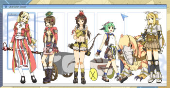 5girls apple_on_head armband armor arrow_(projectile) arrow_through_apple bird black_boots black_eyes black_shoes black_socks blonde_hair blue_eyes blunt_bangs bob_cut boobplate boots bow_(weapon) breastplate breasts brown_boots brown_gloves brown_hair brown_horns brown_shorts brown_skirt cape character_select closed_mouth commentary_request creator_(ragnarok_online) crop_top cross cursor dagger dress fake_wings fingerless_gloves frilled_thighhighs frills full_body fur-trimmed_boots fur-trimmed_shorts fur_trim gauntlets geographer_(ragnarok_online) gloves green_eyes green_hair head_wings high_priest_(ragnarok_online) holding holding_bow_(weapon) holding_weapon horns juliet_sleeves knife liminarity long_hair long_sleeves looking_at_viewer lord_knight_(ragnarok_online) medium_breasts midriff miniskirt multiple_girls navel open_mouth pauldrons peco_peco plunging_neckline puffy_sleeves pullcart purple_boots quiver ragnarok_online red_cape red_dress reins sash shirt shoes short_dress short_hair shorts shoulder_armor skirt sleeveless sleeveless_shirt small_breasts smile sniper_(ragnarok_online) socks super_novice_(ragnarok_online) thighhighs two-tone_dress vanilmirth_(ragnarok_online) weapon white_dress white_gloves white_sash white_shirt white_thighhighs window_(computing) wings yellow_gloves yellow_shirt yellow_shorts yellow_socks