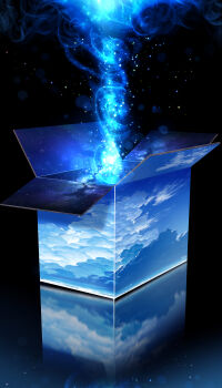 absurdres black_background blue_sky box cloud cloudy_sky galaxy highres nebula open_box original scenery sky smile_(qd4nsvik) space star_(sky) starry_sky universe