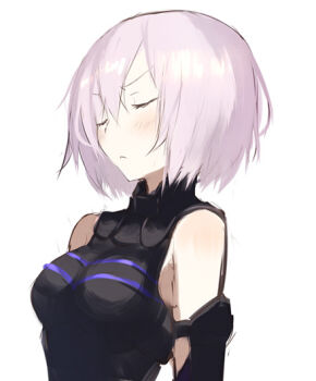 1girl alt_(apou) armor bare_shoulders blush breasts closed_eyes closed_mouth commentary_request detached_sleeves fate/grand_order fate_(series) large_breasts mash_kyrielight mash_kyrielight_(demi-servant) pink_hair short_hair simple_background sleeveless solo upper_body white_background