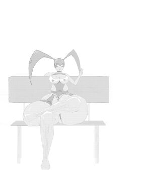 Rule 34 | 1girl, bare shoulders, bench, blonde hair, boots, capcom, female focus, long hair, monochrome, rainbow mika, simple background, sitting, solo, street fighter, street fighter iii, street fighter zero, street fighter zero 3, thick thighs, thighs, twintails, very long hair, victory, wide hips, wrestling outfit