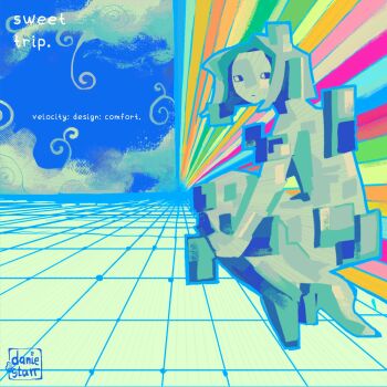 1girl album_cover_redraw artist_name black_eyes blue_hair blue_skin closed_mouth colored_skin commentary completely_nude dani_(dabibibot) derivative_work english_commentary expressionless highres looking_at_viewer nude original short_hair solo sweet_trip_(band) velocity_:_design_:_comfort