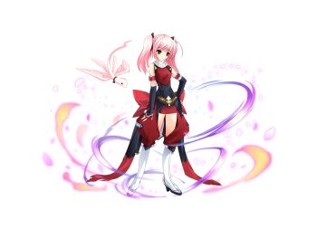 Rule 34 | 1girl, armband, bare shoulders, boots, breasts, brown eyes, choukou (alicesoft), choukou sennin haruka, detached sleeves, elbow gloves, fingerless gloves, full body, gloves, hand on own hip, knee boots, long hair, looking at viewer, magical girl, ninja, official art, onigirikun, otogi frontier, petals, pink hair, second-party source, shihoudou narika, simple background, skirt, smile, solo, standing, tachi-e, transparent background, twintails, variant set, white background, yellow eyes