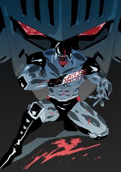 Rule 34 | 2boys, abs, artist request, blood, blood on face, blood on hands, claw (weapon), clenched hand, creepy, evil grin, evil smile, full body, grin, helmet, highres, kinnikuman, large pectorals, looking at viewer, manly, mask, master and pupil, multiple boys, muscular, pectorals, red eyes, robin mask, sadism, shaded face, simple background, smile, warsman, weapon, wrestling, wrestling outfit