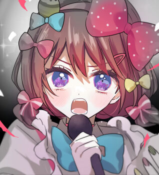 Rule 34 | 1girl, absurdres, blue eyes, bow, brown hair, commentary, eye reflection, girls band cry, hair bow, hair ornament, hairclip, hamchan69, highres, iseri nina, koe naki sakana, long hair, low twintails, open mouth, portrait, red bow, reflection, short hair, short twintails, solo, teeth, twintails