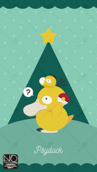 ? animal_focus beak bird commentary_request duck gen_1_pokemon highres holding holding_poke_ball mask mask_on_head meme_(sleepsheep) nintendo no_humans poke_ball poke_ball_(basic) pokemon pokemon_(creature) pokemon_focus psyduck speech_bubble spoken_question_mark star_(symbol) tail