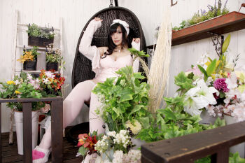 1girl asian black_hair breasts chouzuki_maryou cleavage jewelry large_breasts necklace photo_(medium) plump solo