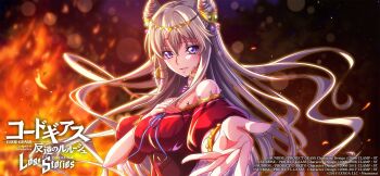 1girl breasts code_geass code_geass:_lost_stories highres jewelry large_breasts leila_malcal long_hair official_art purple_eyes solo