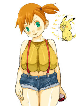 Rule 34 | blush, breasts, gen 1 pokemon, huge breasts, masturbation, misty (pokemon), mugen no ossan, nintendo, orange hair, pikachu, pokemon, pubic hair, thick thighs, thighs