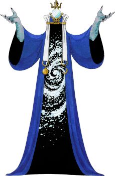 1boy absurdres black_claws colored_skin commentary covered_face crescent demon_(megami_tensei) english_commentary full_body galaxy grey_skin hands_up highres kazuma_kaneko mirror official_art scan shin_megami_tensei shin_megami_tensei_ii simple_background solo star_(sky) third-party_source traditional_media transparent_background tsukuyomi_(megami_tensei)