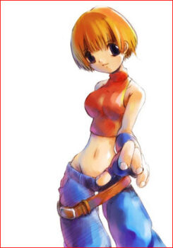 1girl archived_source armpit_crease baggy_pants bare_shoulders belt blue_gloves blue_mary blue_pants border breasts buckle closed_mouth collared_halterneck collared_shirt commentary_request cowboy_shot crop_top cropped_shirt dated_commentary fatal_fury fingerless_gloves gloves groin halterneck korean_commentary large_breasts light_smile long_torso looking_at_viewer loose_belt lowres narrow_waist navel orange_hair pants pocket red_border shirt short_hair simple_background skinny sleeveless sleeveless_shirt snk solo tako_ashin turtleneck turtleneck_shirt white_background