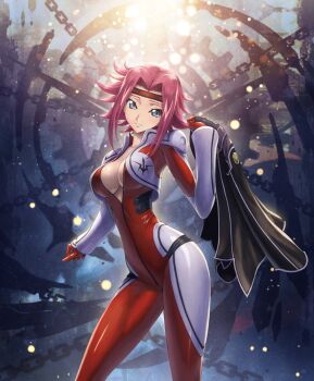1girl blue_eyes breasts cleavage code_geass highres kouzuki_kallen large_breasts red_hair solo