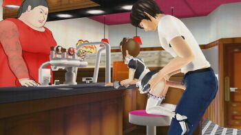 1boy 2girls 3d age_difference animated animated_gif ass ass_grab bent_over brown_hair clothed_sex clothes_lift dress dress_lift fat fat_woman hetero high_heels loli maid multiple_girls penis ponchi sex side_ponytail tagme thighhighs uncensored vaginal what white_legwear wrist_cuffs