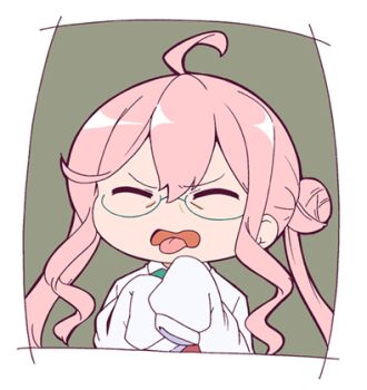 Rule 34 | 1girl, ahoge, alpha signature, closed eyes, commentary request, double bun, female focus, glasses, hair bun, kantai collection, long hair, long sleeves, lowres, makigumo (kancolle), masaki itsuki, open mouth, oversized clothes, pink hair, sidelocks, sleeves past fingers, sleeves past wrists, solo, tongue, tongue out, upper body