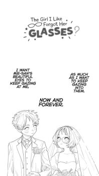 1boy 1girl announcement_celebration bad_tag brown_neckerchief brown_sailor_collar choppy_bangs clinging couple cover face-to-face fake_magazine_cover gakuran hand_glasses handsome_boy happy highres in_palm komura_kaede looking_at_another magazine_cover matching_outfits mie_ai neckerchief non-web_source red-framed_eyewear red_sailor_collar sailor_collar school_uniform short_hair squinting sukinako_ga_megane_wo_wasureta vanila_love wavy_eyes wedding