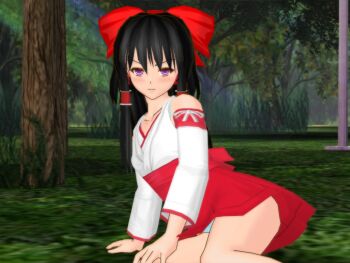 1girl 3d female_focus forest hakurei_reimu jpeg_artifacts lovedeath_2 nature outdoors panties plant skirt solo touhou underwear