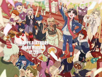 6+boys 6+girls :d ^_^ ahoge amemiya_darumi aotsuki_eito arm_pouch belt birthday birthday_cake black_bow black_choker black_dress black_hair black_hairband black_haori black_jacket black_pants black_ribbon black_roots black_sailor_collar black_streaks blonde_hair blue_eyes blue_hair blue_jacket blurry blurry_foreground bottle bow braid breasts brown_eyes brown_hair cake cape chair championship_belt character_name chicken_(food) chicken_leg choker chopsticks clapping closed_eyes clothes_around_waist commentary covering_own_eyes curry dark-skinned_female dark_skin dated donut dougi dress drinking_straw earrings everyone eye_print eyepatch eyes_visible_through_hair face_piercing facial_mark food french_fries gakuran gem gift ginzaki_shouma glasses green_jacket grey_hair grey_jacket grey_kimono grey_skirt hair_bow hair_bun hair_ornament hair_over_one_eye hairband hand_on_own_hip haori happy_birthday hat heart heart_facial_mark heterochromia highres holding holding_removed_eyewear hood hoodie jacket jacket_over_hoodie japanese_clothes jewelry kawana_tsubasa kimono kirifuji_nozomi labret_piercing large_breasts long_hair magadori_kyoshika makeup maruko_gaku mojiro_moko muffin multicolored_hair multicolored_jacket multiple_boys multiple_girls neck_ribbon necklace omokage_yugamu on_chair one_eye_closed oosuzuki_kurara open_clothes open_jacket open_mouth oven_mitts pants party_hat patchwork_clothes piercing pink_eyes pink_hair pink_hoodie pizza ponytail print_eyepatch purple_hair red_cape red_choker red_eyes red_gemstone red_hair red_jacket ribbon roots_(hair) sailor_collar sash school_uniform shion_(hundred_line) shirt shizuhara_hiruko short_hair sitting skirt smile soda_bottle standing star-shaped_eyewear star_(symbol) streaked_hair striped_clothes striped_shirt sumino_takumi tank_top the_hundred_line_-last_defense_academy- tsukumo_ima tsukumo_kako twintails two-tone_hair two-tone_jacket unworn_eyewear watermark white_eyes white_hair white_hairband white_hoodie white_jacket white_pants white_shirt yakushiji_takemaru yellow_eyes yoshihumi442313