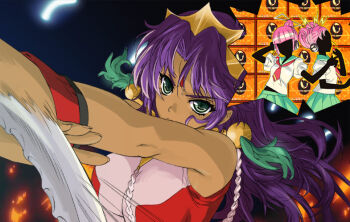 1990s_(style) 3girls aiguillette bindi breasts car character_request crown dark-skinned_female dark_skin driving e-ko f-ko fire green_eyes hair_bun himemiya_anthy long_hair motor_vehicle multiple_girls nyoro_(nyoronyoro000) pink_hair purple_hair retro_artstyle serious short_hair shoujo_kakumei_utena shoujo_kakumei_utena_adolescence_mokushiroku single_hair_bun