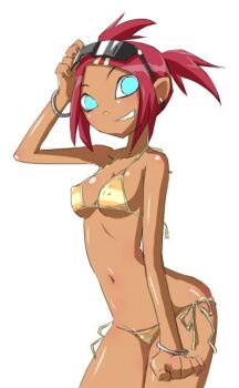 bikini blue_eyes bracelet duplicate jewelry jpeg_artifacts red_hair sari_sumdac short_twintails sunglasses swimsuit third-party_edit transformers transformers_animated twintails