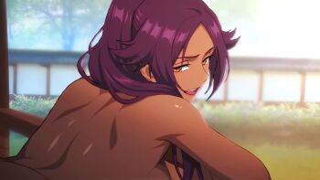 1boy 1girl animated anus artist_name ass bare_back bare_shoulders bleach bouncing_ass bouncing_breasts breasts dark-skinned_female dark_skin drdabblur female_focus grass hair_ornament hentaudio hetero jellyfishjubilee large_breasts leaning_forward long_hair moaning nipples open_mouth outdoors paid_reward_available parted_bangs penis ponytail purple_hair pussy quencyyart raptoraudiosfx sex sex_from_behind shihouin_yoruichi shiny_skin uncensored upper_body vaginal video yellow_eyes