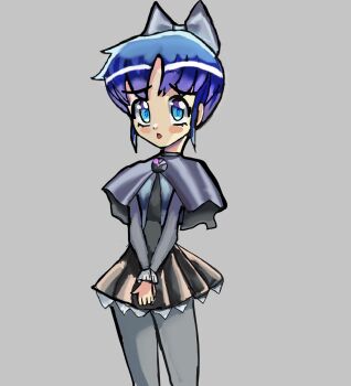 Rule 34 | amano misao (battle programmer shirase), amano misao (pretty sammy), blue eyes, blue hair, commentary, drawing4justice, english commentary, faux retro artstyle, grey shirt, highres, magical girl, moe (phrase), retro artstyle, revision, sad, sasami mahou shoujo club, shirt