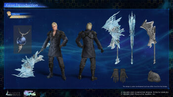 1boy absurdres axe black_boots black_coat black_gloves black_pants blonde_hair boots character_name coat commentary concept_art copyright_logo copyright_name copyright_notice cosplay english_commentary final_fantasy final_fantasy_vii final_fantasy_vii:_ever_crisis final_fantasy_xiii from_behind full_body glenn_lodbrok glenn_lodbrok_(snow_style) gloves highres holding holding_axe holding_weapon in-franchise_crossover jewelry lightning_returns:_final_fantasy_xiii logo long_sleeves looking_at_viewer male_focus multiple_views necklace official_alternate_costume official_art pants reference_sheet short_hair shoulder_pads snow_villiers snow_villiers_(cosplay) standing weapon
