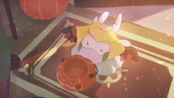 closed_mouth clothed_pokemon cosplay doormat gen_4_pokemon gen_6_pokemon giratina giratina_(cosplay) goomy halloween halloween_bucket halloween_costume happy highres legendary_pokemon mixed-language_commentary nintendo no_humans pokemon pokemon_(creature) pokemon_focus solo uroko_(rwde4544)