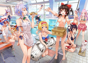 +_+ 10s 6+girls 77gl alice_margatroid apron ass barefoot bat_wings bikini black_hair blonde_hair blood_lad blue_eyes blue_hair bottomless bow box braid bread bread_slice breasts brown_hair butt_crack censored cleavage closed_eyes clothed_female_nude_female clothes_writing convenient_censoring dakimakura_(object) donation_box donut electricity fins flandre_scarlet food free! fruit fujiwara_no_mokou fundoshi goggles goggles_on_head hair_bow hairband hakurei_reimu hat hata_no_kokoro head_fins headphones heart heart-shaped_eyewear heart-shaped_glasses heart-shaped_sunglasses hinanawi_tenshi indoors inu_to_hasami_wa_tsukaiyou inubashiri_momiji inubashiri_momiji_(wolf) izayoi_sakuya japanese_clothes kneeling lane_line large_breasts legs long_hair long_legs looking_at_viewer looking_back love_lab_(manga) maid_headdress mask mermaid monogatari_(series) mononobe_no_futo monster_girl multiple_girls nagae_iku namiuchigiwa_no_muromi-san nude off_shoulder one-piece_swimsuit outstretched_arms parody peach pillow pink_hair plaid_bikini plaid_clothes pointy_ears ponytail pool poolside public_indecency purple_eyes red_eyes remilia_scarlet scissors season_connection shameimaru_aya shirt short_hair side-tie_bikini_bottom silver_hair sitting skirt slingshot_swimsuit smile strap_slip sunglasses swimsuit t-shirt tate_eboshi toaru_kagaku_no_railgun toaru_majutsu_no_index toast tokin_hat touhou twin_braids wakasagihime watashi_ga_motenai_no_wa_dou_kangaetemo_omaera_ga_warui! wet wings zenra