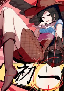 Rule 34 | absurdres, arm cannon, bare legs, black hair, black wings, boots, breasts, brown boots, chinese commentary, commentary request, cowboy hat, feathered wings, frilled sleeves, frills, hat, highres, kurokoma saki, long hair, medium breasts, pelvic curtain, scarf, touhou, weapon, white scarf, wings, xin wuwu