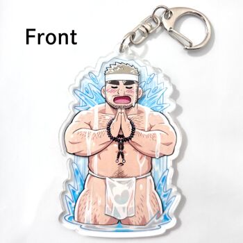 1boy bara beads blush bulge charm_(object) cowboy_shot fundoshi hairy japanese_clothes male_focus merchandise_available muscular muscular_male navel_hair original pelvic_curtain prayer_beads praying second-party_source short_hair solo standing stomach strongman_waist suv_(suv032) thick_eyebrows thick_thighs thighs waterfall_shower