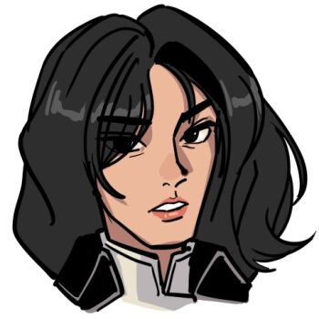 1girl black_coat black_eyes black_hair clair_obscur:_expedition_33 coat collar iggler lune_(clair_obscur:_expedition_33) portrait wavy_hair white_collar