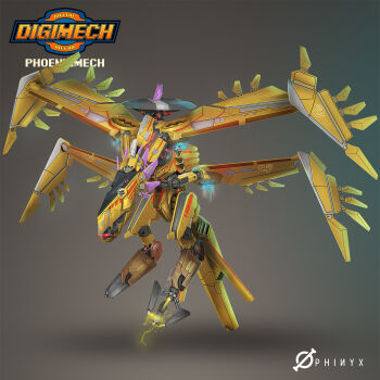 crests_(digimon) digimon highres hououmon mecha mechanization robot solo wings