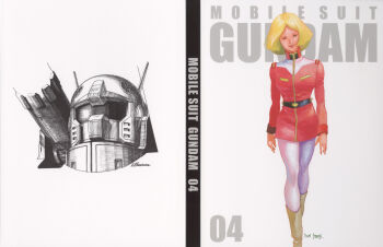 1970s_(style) 1980s_(style) 1990s_(style) 1girl 2006 absurdres blonde_hair cannon concept_art dated earth_federation guncannon gundam highres machinery magazine_scan mecha military_rank_insignia military_uniform mobile_suit mobile_suit_gundam monochrome oldschool ookawara_kunio painting_(medium) pants radio_antenna retro_artstyle robot sayla_mass scan science_fiction shoulder_cannon traditional_media walking white_pants yasuhiko_yoshikazu