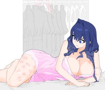 Rule 34 | absurdres, animal ears, black hair, blue eyes, blue hair, breasts, cleavage, female pervert, frilled nightgown, hair intakes, hakos baelz, highres, hololive, hololive english, large breasts, lipstick mark, long hair, mouse ears, mouse girl, multicolored hair, multiple girls, nightgown, ouro kronii, pervert, red hair, saliva, scnd hanaxavier, single off shoulder, sleepwear, streaked hair, virtual youtuber, wardrobe, white hair