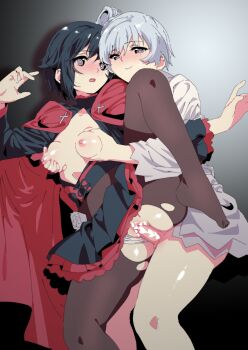 1futa 1girl absurdres black_hair blue_eyes blush breasts cape censored clothed_sex clothing_aside dress ecoman futa_with_female futanari gradient_hair groping heart heart_censor highres leg_up long_hair medium_breasts multicolored_hair panties panties_aside pantyhose ponytail pussy red_hair ruby_rose rwby scar scar_across_eye scar_on_face sex short_hair side_ponytail standing standing_on_one_leg standing_sex thighs torn_clothes torn_legwear two-tone_hair underwear weiss_schnee white_hair